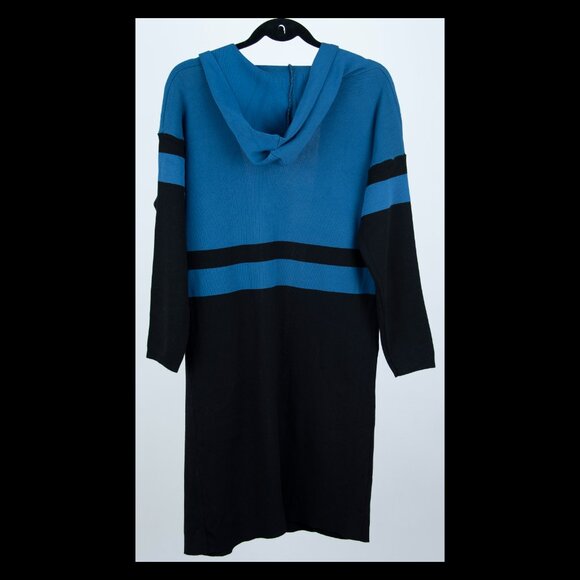 MissLook Womens Blue Black Colorblock Long Sleeve Open Hooded Cardigan XL EUC - Picture 2 of 2